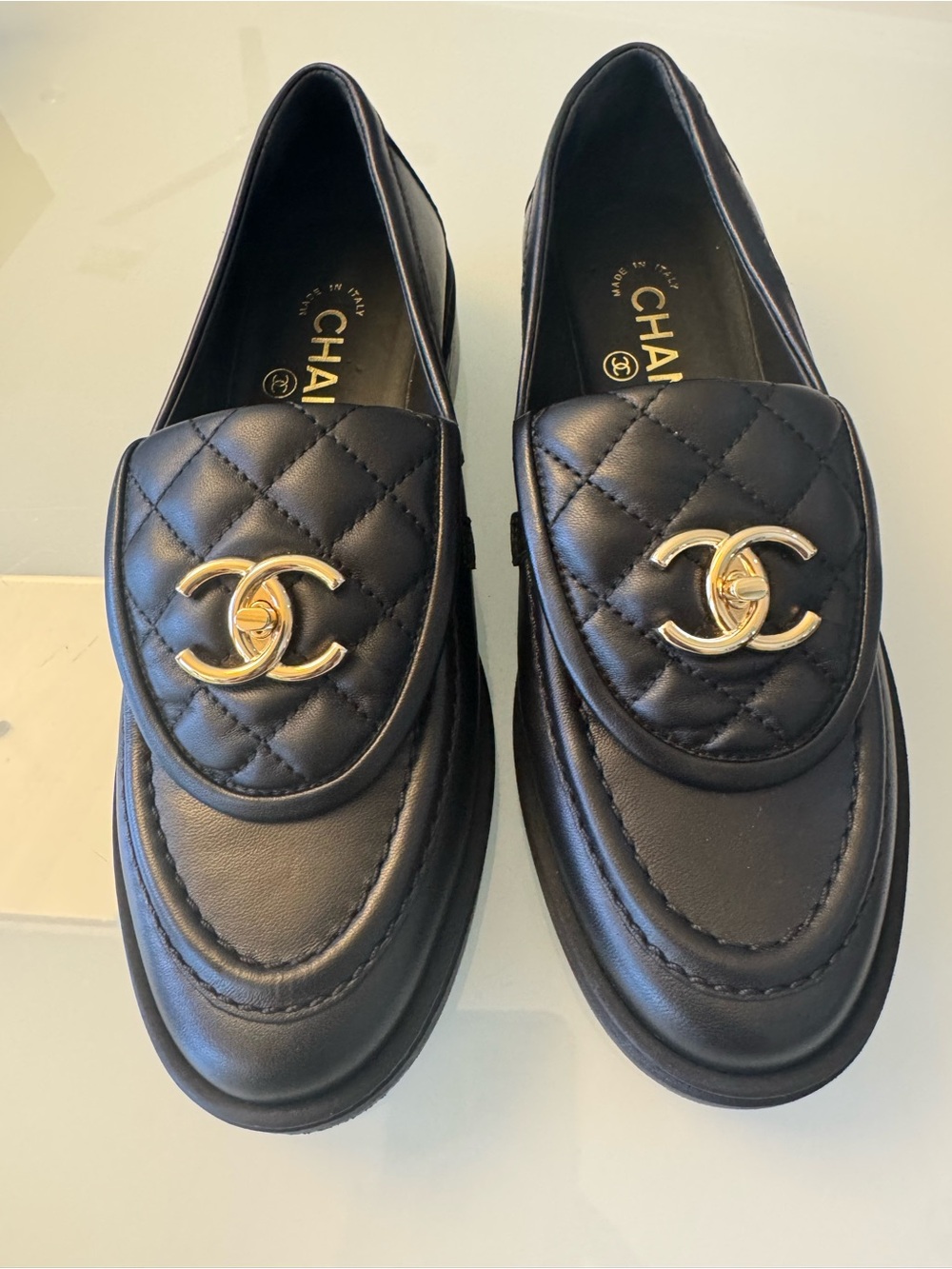 Chanel Black Quilted Turnlock Loafers Size 36
